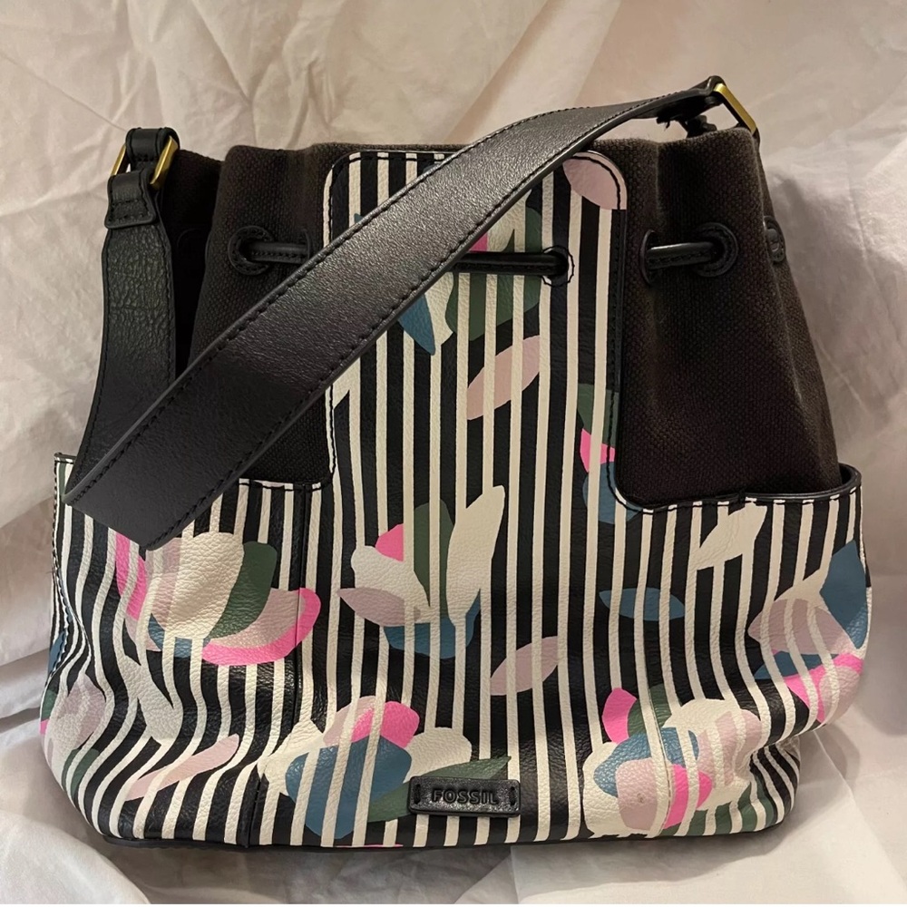 Fossil Cooper Bucket Purse Bag Dark Floral